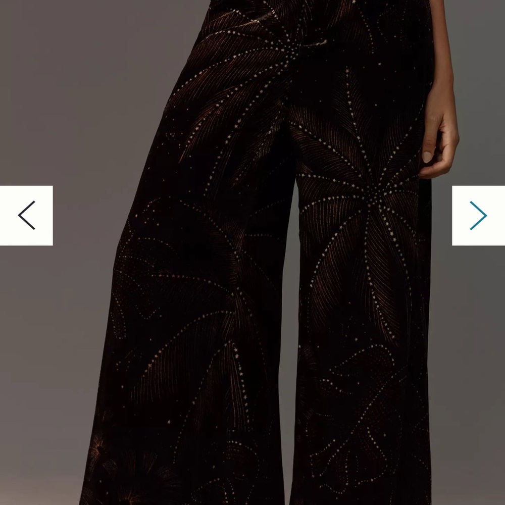 Anthropologie + Farm Rio Wide Leg Velvet Foliage Print Pants NWT - Picture 3 of 5